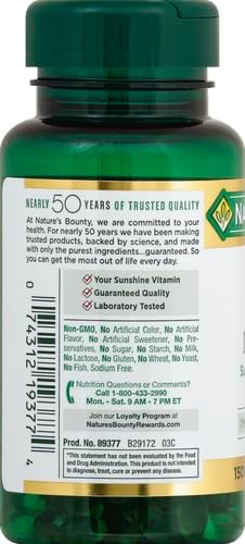 Nature's Bounty Vitamin D3, Immune and Bone Support, 5000IU, Rapid Release Softgels, 150 Ct (Pack of 2)