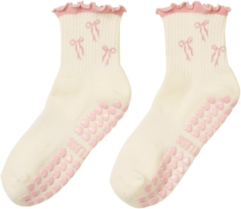 Shapes Studio Crew Half Calf Grip Socks, Cutest Fruits Pilates Socks, Ruffle socks, Non-Slip, Barre Yoga Fitness