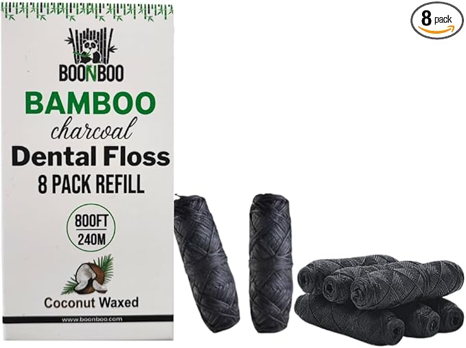 BOONBOO Dental Floss Refill, Charcoal Woven Thread, 8 Pieces, Coconut