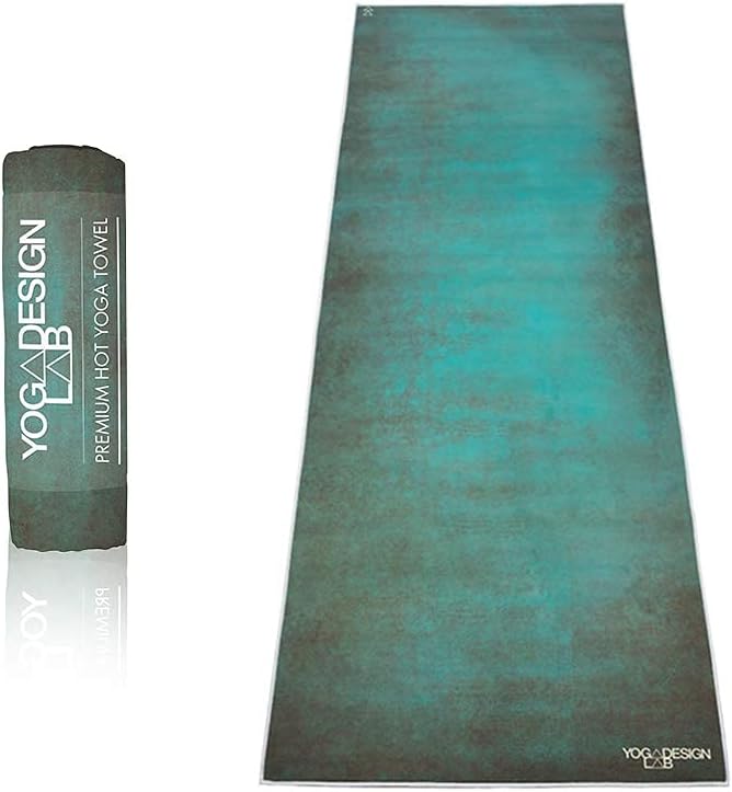 Yoga Design LAB | The HOT Yoga Towel | Premium Non Slip Colorful Towel | Designed in Bali | Eco Printed + Quick Dry + Mat Sized | Ideal for Hot Yoga, Bikram, Ashtanga, Sport, Travel! (Aegean Green,)