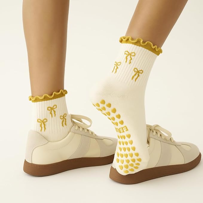 Shapes Studio Crew Half Calf Grip Socks, Cutest Fruits Pilates Socks, Ruffle socks, Non-Slip, Barre Yoga Fitness