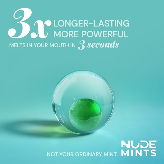 NUDE MINTS | Dual Action Liquid Capsules | Mouth Watering Mint - Lasts 3X Longer - 3X Stronger - Extreme Bad Breath Treatment For Adults - Sugar Free, 0 Calorie - Spearmint - 5 Pack - 150 Capsules
