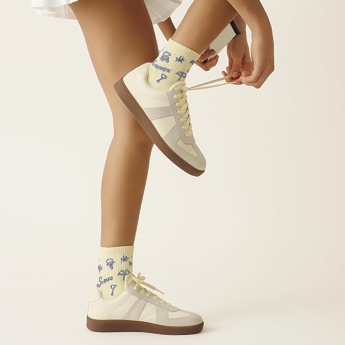 Shapes Studio Crew Half Calf Grip Socks, Cutest Fruits Pilates Socks, Ruffle socks, Non-Slip, Barre Yoga Fitness