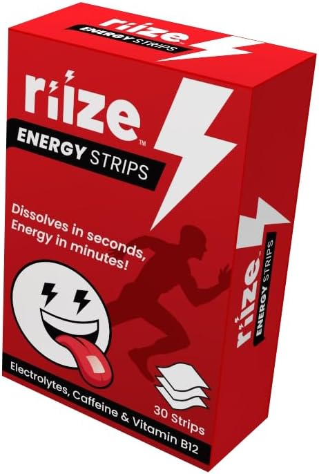 Riize Energy Strips, Fast Acting with 50mg Caffeine, L-Theanine, Vitamin B12, Electrolytes, Natural Flavors, Vegan, Instant Boost Oral Supplement (30 Count Pack)