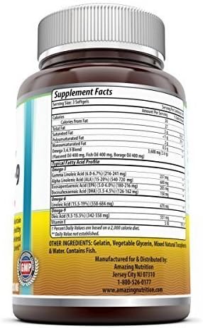 Amazing Omega 3.6.9 1200mg,Softgels (Non GMO,Gluten Free) Unique Formula combining Flaxseed Oil 400 mg,Fish Oil 400 mg and Borage Oil 400 mg*Rich in Omega-3,omega-6 and Omega-9 Fatty Acids*(120 Count)