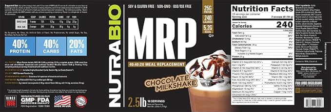 NutraBio MRP – Complete Meal Replacement Protein Powder, 2.5lbs - Chocolate