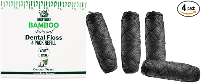 BOONBOO Dental Floss Refill, Bamboo Charcoal Woven Thread, 4 Pieces, Coconut