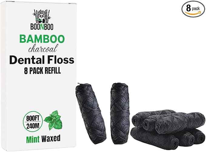 BOONBOO Dental Floss Refill, Charcoal Woven Thread, 8 Pieces, Mint