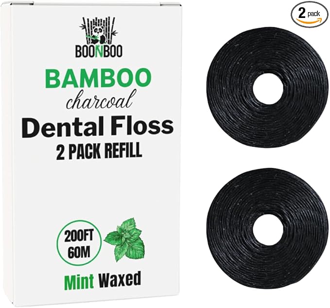 BOONBOO Dental Floss Refill Rolls, Charcoal Woven Thread, 2 Pack, Mint