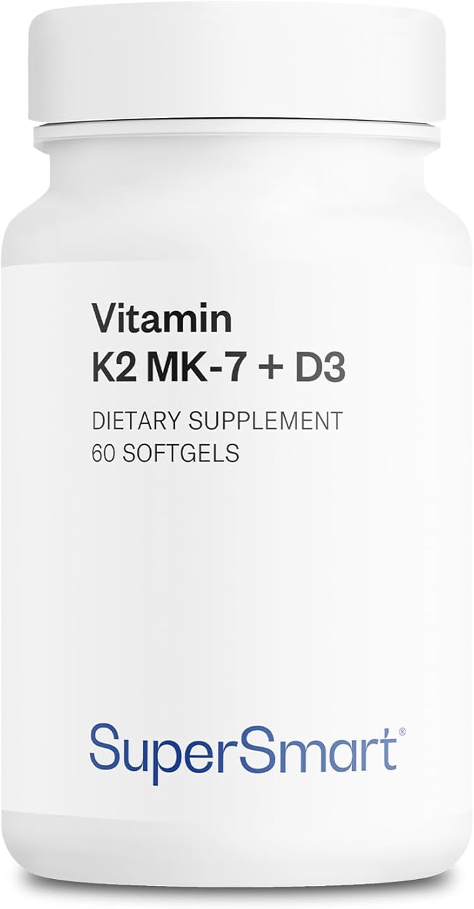 Supersmart - Vitamin K2 MK7 + Vitamin D3 90mcg per Day (High Bioavailability) - Menaquinone Supplement - Vitamin D & K Complex | Non-GMO & Gluten Free - 60 Softgels