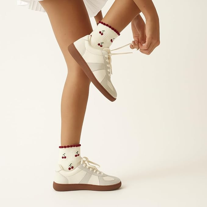Shapes Studio Crew Half Calf Grip Socks, Cutest Fruits Pilates Socks, Ruffle socks, Non-Slip, Barre Yoga Fitness