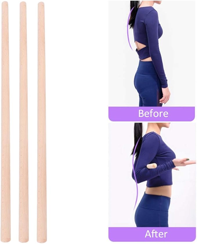 Dilwe Wood Yoga Stick, 3Pcs Open Shoulder Stick Yoga Fitness Yoga Assist Yoga Accessory, 70cmYoga Supplies
