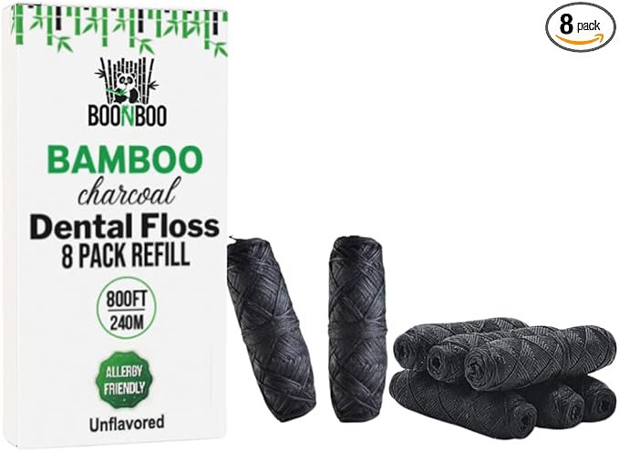 BOONBOO Dental Floss Refill, Bamboo Charcoal Woven Thread, 8 Pieces, Unflavored