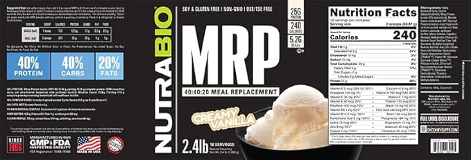 NutraBio MRP – Complete Meal Replacement Protein Powder - Protein Meal Replacement Shake- 2.5 Pounds - Creamy Vanilla