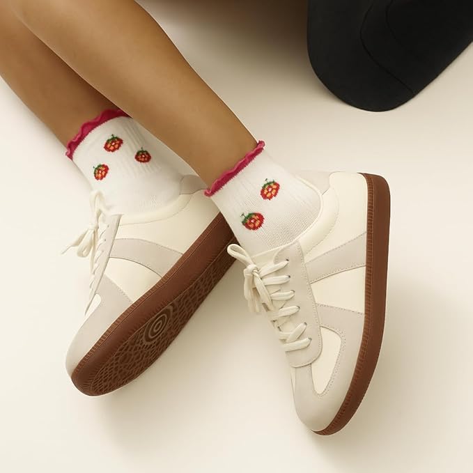 Shapes Studio Crew Half Calf Grip Socks, Cutest Fruits Pilates Socks, Ruffle socks, Non-Slip, Barre Yoga Fitness