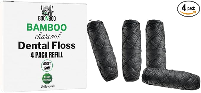 BOONBOO Dental Floss Refill, Charcoal Woven Thread Heads, 4 Pieces, No Flavor