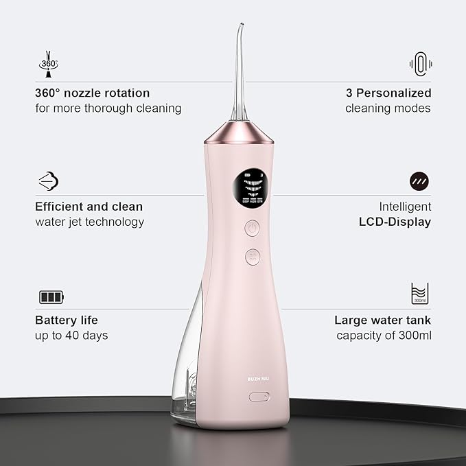 Water Dental Flosser for Teeth, Portable Cordless Water Flosser with 300ML Rechargeable with Type-C, IPX7 Waterproof Water Flossers for Adults with 3 Intensity Modes and 3 Flossing Tips