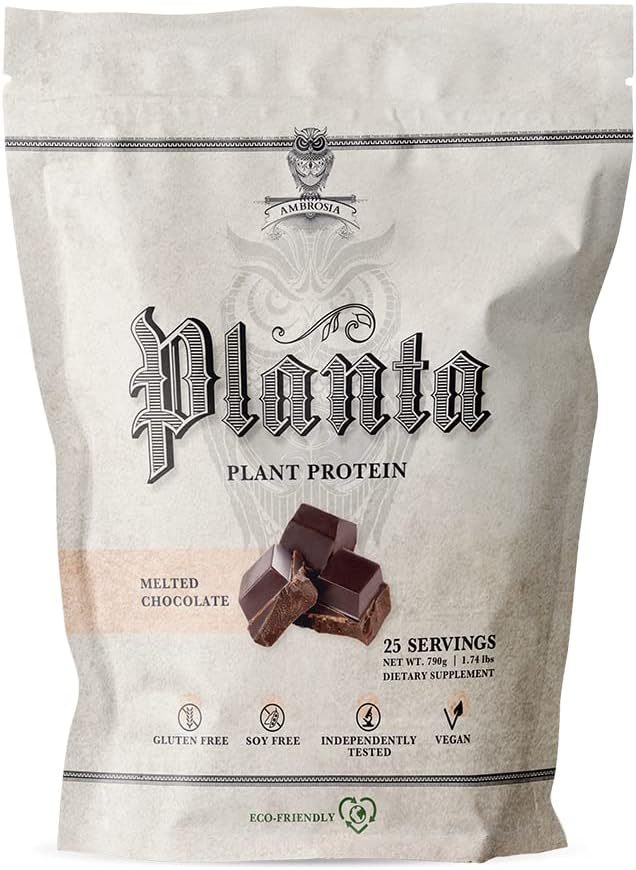 Ambrosia Planta - Premium Plant-Based Protein | Vegan & Keto Friendly | Gourmet Flavors with No Bloating or Stomach Upset | Gluten & Soy Free | No Added Sugar | 25 Servings | Melted Chocolate