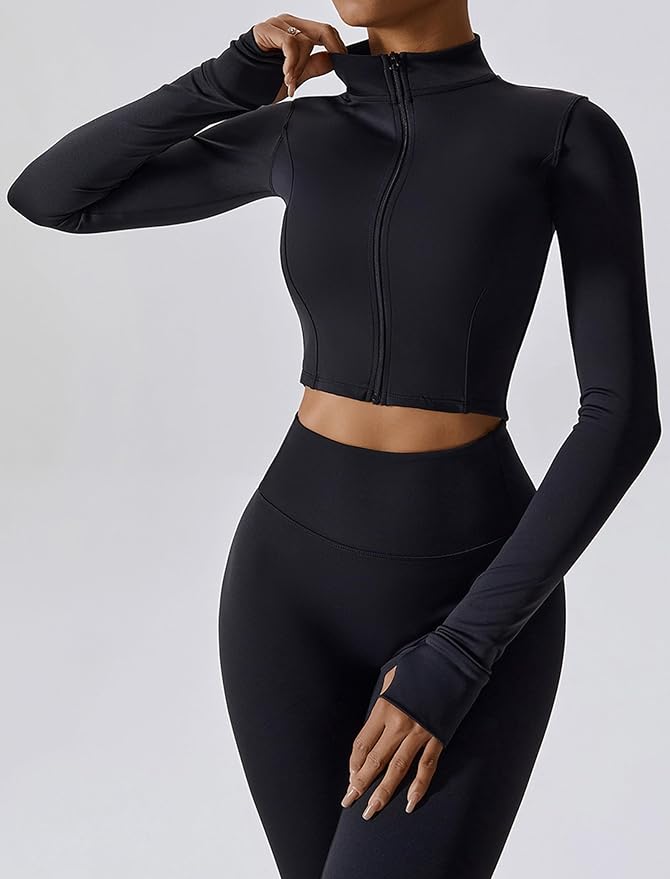 Workout Sets for Women 3 Piece High Waisted Seamless Leggings Crop Top Jacket Gym Yoga Outfit Stretchy Sports Bra Sets