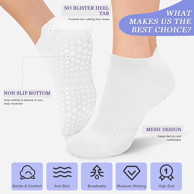 YeuG 4/6 Pairs Pilates Socks for Women - Non Slip Grip Socks for Yoga, Barre, Hospital, Barefoot