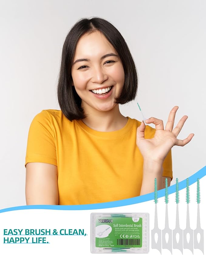 300 PCS Soft Dental Floss Picks, Silicone Interdental Brush Between Teeth, Disposable Dental Picks for Teeth Cleaning, interdental Picks Teeth Cleaning Tool, Green Colors