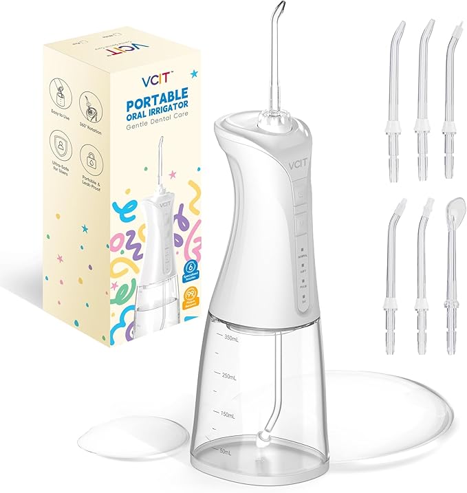 Rechargeable Water Flosser for Teeth: 350ML Portable IPX7 Waterproof Cordless Oral Irrigator with 4 Modes & 6 Replaceable Jet Tips-Professional Flossing Cleaner for Daily Home Use,Travel,Gums,Braces