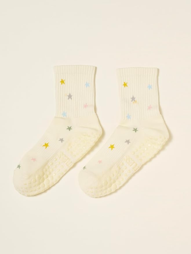 Shapes Studio Crew Half Calf Grip Socks, Cutest Fruits Pilates Socks, Ruffle socks, Non-Slip, Barre Yoga Fitness