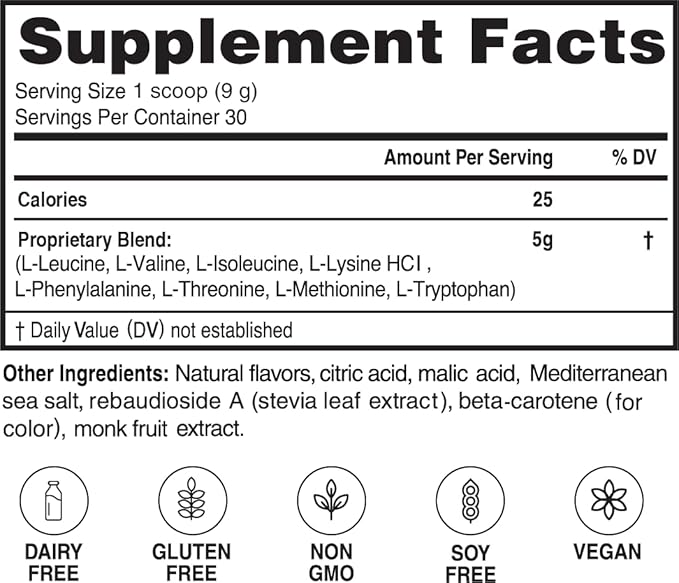 – Advanced Amino Powder, Amino Acid Supplement, Build Muscle, Post Workout Recovery, Energy,Non-GMO, Gluten Free, Dairy Free, Vegan (30 Servings) (9.52oz, Citrus Zest)