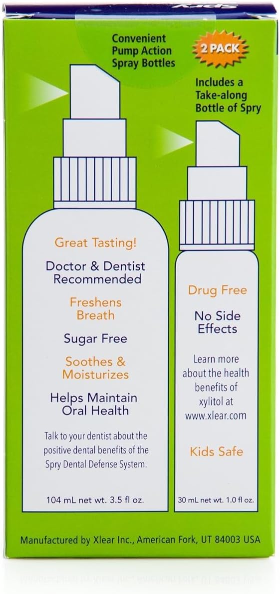 Spry Natural Xylitol Moisturizing Dry Mouth Spray, Stop Bad Breath, Increase Saliva Production, Non-GMO, Gluten-Free On The Go Oral Care with Spearmint Flavor, 4.5 fl.oz (Pack of 1)