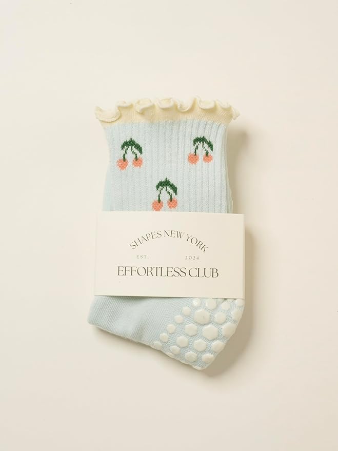 Shapes Studio Crew Half Calf Grip Socks, Cutest Fruits Pilates Socks, Ruffle socks, Non-Slip, Barre Yoga Fitness