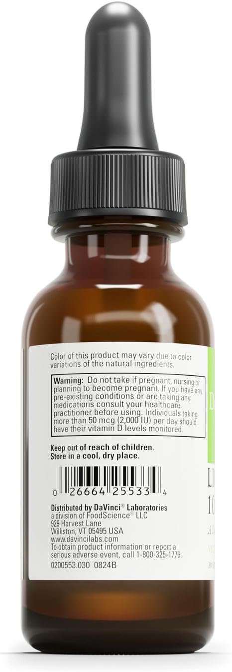 DAVINCI Labs Liquid D3 10,000 IU - Helps Support Bone Health, Immune Support & Heart Health with Vitamin D3 - Gluten Free & Vegetarian - 1 Fl Oz (30 Servings)