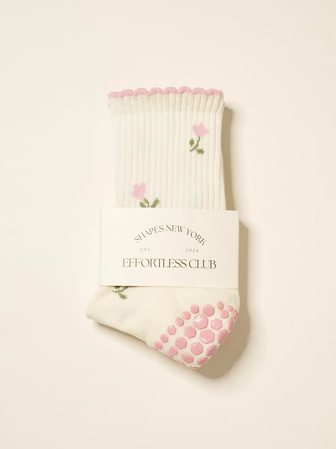 Shapes Studio Crew Half Calf Grip Socks, Cutest Fruits Pilates Socks, Ruffle socks, Non-Slip, Barre Yoga Fitness