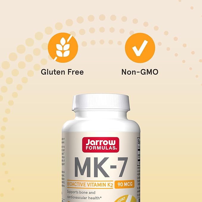 Jarrow Formulas MK-7 90 mcg - Bioactive Form of Vitamin K2-90 Servings (Softgels) - for Bone & Cardiovascular Health - Vitamin K2 MK-7 Dietary Supplement - K2 Vitamin Supplement MK-7 - Gluten Free