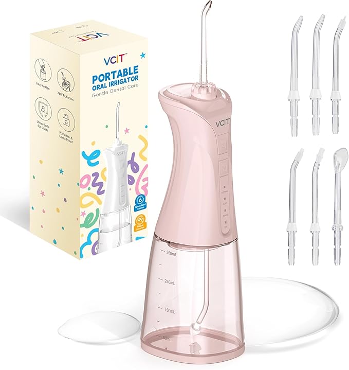 Water Dental Flosser for Teeth: 350ML Cordless Portable 4 Modes Oral Irrigator, IPX7 Waterproof, Rechargeable Water Floss Pik for Cleaning Gum Care Braces for Home Travel(Pink)
