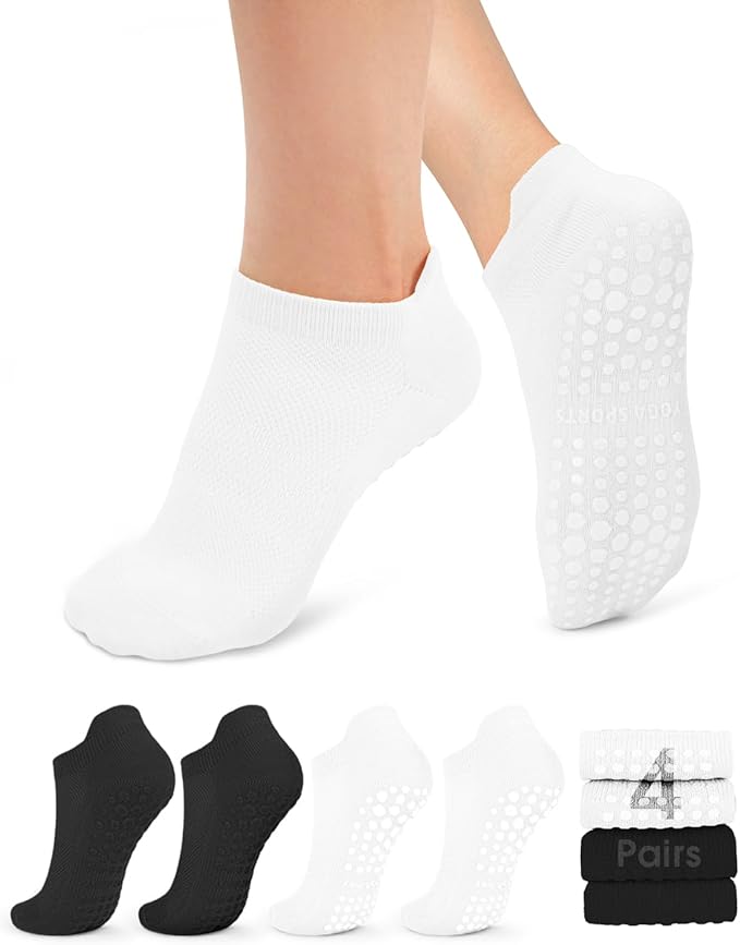 YeuG 4/6 Pairs Pilates Socks for Women - Non Slip Grip Socks for Yoga, Barre, Hospital, Barefoot