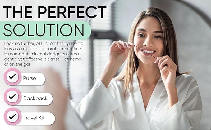 ALL IN Waxed Charcoal Floss with a Refillable Dental Floss Holder - Plant Based, No PFAS - Mint Floss for Effective Plaque Removal, Clean Teeth, Fresh Breath - 32 yd