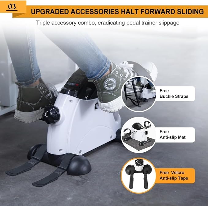 Under Desk Bike Pedal Exerciser, Portable Mini Exercise Bike with LCD Display for Home/Office, Desk Cycle for Leg/Arm with Handle, Leg Exerciser While Sitting for Seniors