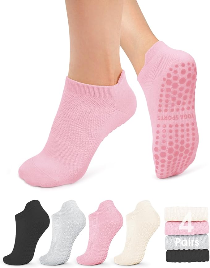 YeuG 4/6 Pairs Pilates Socks for Women - Non Slip Grip Socks for Yoga, Barre, Hospital, Barefoot