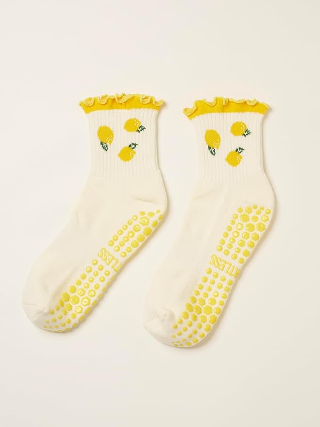 Shapes Studio Crew Half Calf Grip Socks, Cutest Fruits Pilates Socks, Ruffle socks, Non-Slip, Barre Yoga Fitness