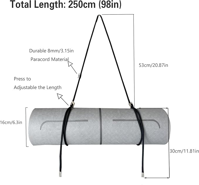 DAOSUN Yoga Mat Strap - 8MM Adjustable Paracord Carrier for Carrying Yoga Mats, Camping Pads & Blankets (Strap Only)