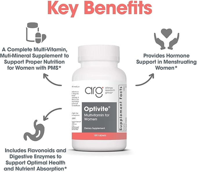 Optimox Optivite - PMS Support Supplement for Women, Period Multivitamin for Hormone Balance with Vitamin B6 & Iron, Hormone Support Vitamin - 180 Tablets