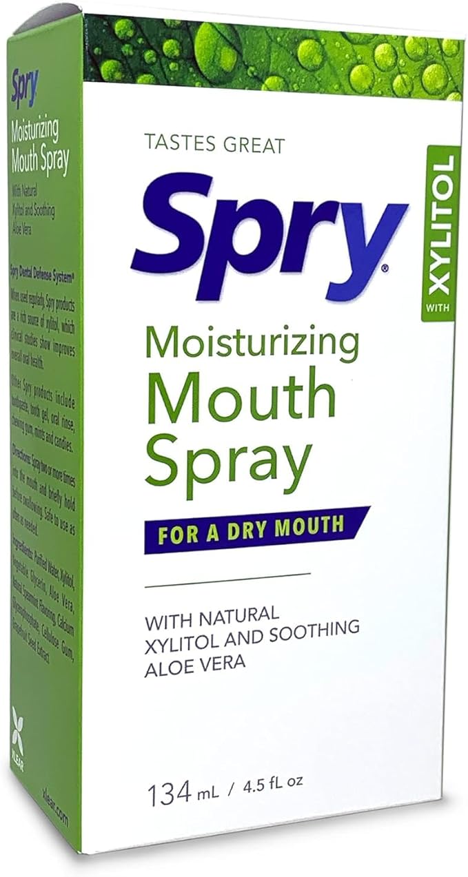 Spry Natural Xylitol Moisturizing Dry Mouth Spray, Stop Bad Breath, Increase Saliva Production, Non-GMO, Gluten-Free On The Go Oral Care with Spearmint Flavor, 4.5 fl.oz (Pack of 1)