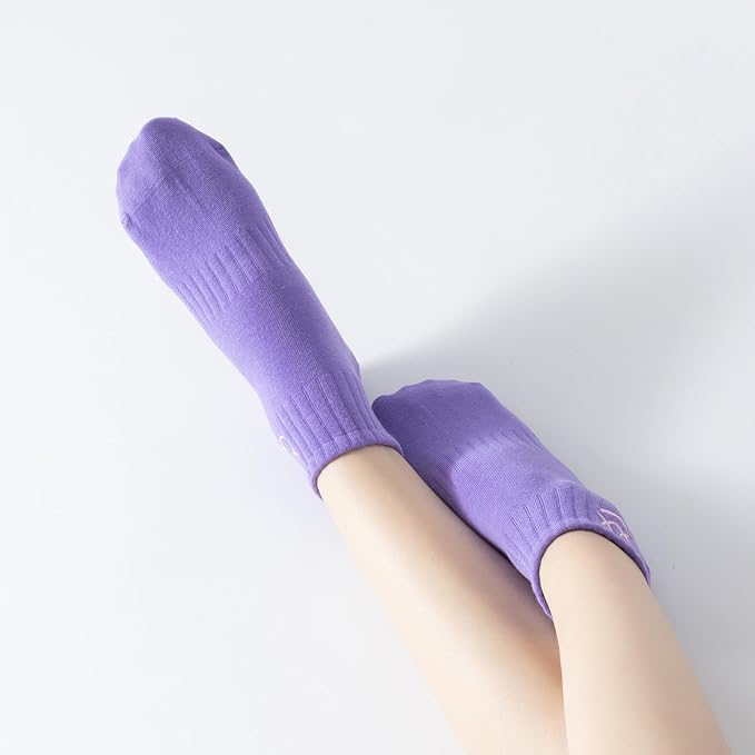Yoga Pilates Socks with Grips for Women Non Slip Colorful Cushioned Ankle Socks for Barre Ballet Dance