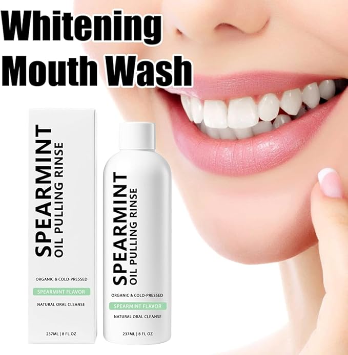 Spearmint Oil Pulling Mouthwash – Cold-Pressed Coconut Oil for Teeth Whitening, Fresh Breath & Oral Detox, 8oz
