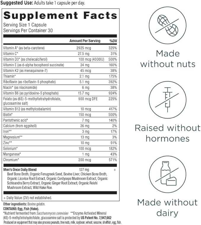 Ancient Nutrition Multivitamin for Men, Ancient Multi Men's Once Daily Vitamin Supplement 30 Ct, Vitamin A, Vitamin B and Vitamin K2, Fenugreek Seed, Supports Immune System, Paleo and Keto Friendly