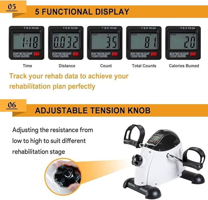 Under Desk Bike Pedal Exerciser, Portable Mini Exercise Bike with LCD Display for Home/Office, Desk Cycle for Leg/Arm with Handle, Leg Exerciser While Sitting for Seniors