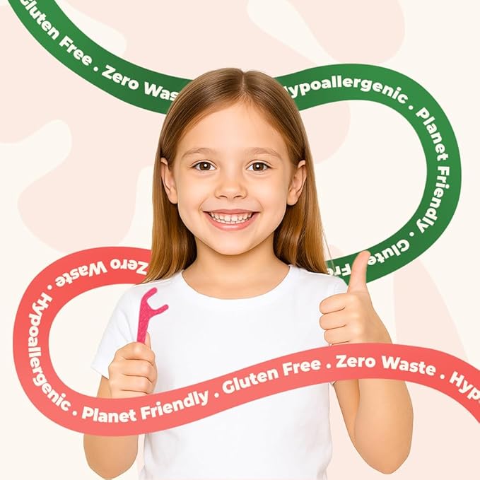 Biodegradable Kids Flossers - Dental Floss Picks for Children | Fluoride & Plastic-Free | Colorful & Fun Animal Floss Sticks | Eco Friendly, Vegan, Natural (Strawberry - 100 Pack)