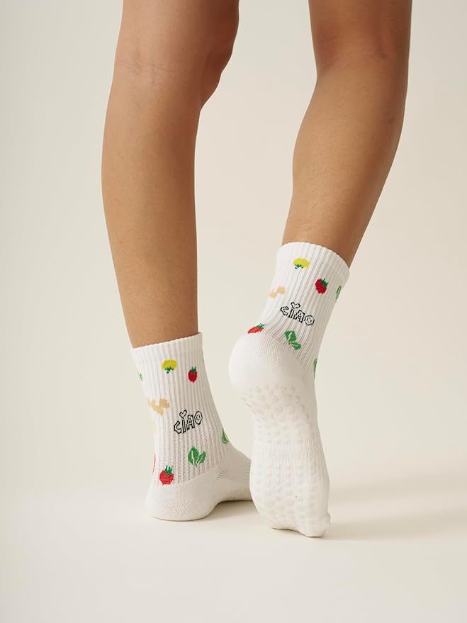Shapes Studio Crew Half Calf Grip Socks, Cutest Fruits Pilates Socks, Ruffle socks, Non-Slip, Barre Yoga Fitness