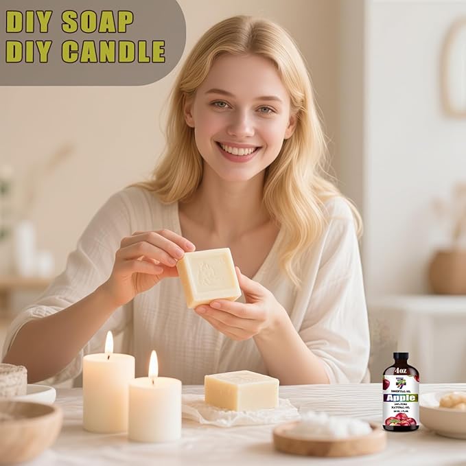 Apple Essential Oil (4 oz/120 ml) — Apple Oils for Aromatherapy, diffusers, humidifiers, Home fragrances, DIY Skincare, soap Making, DIY Candle Making, Relaxation, Yoga, and Meditation