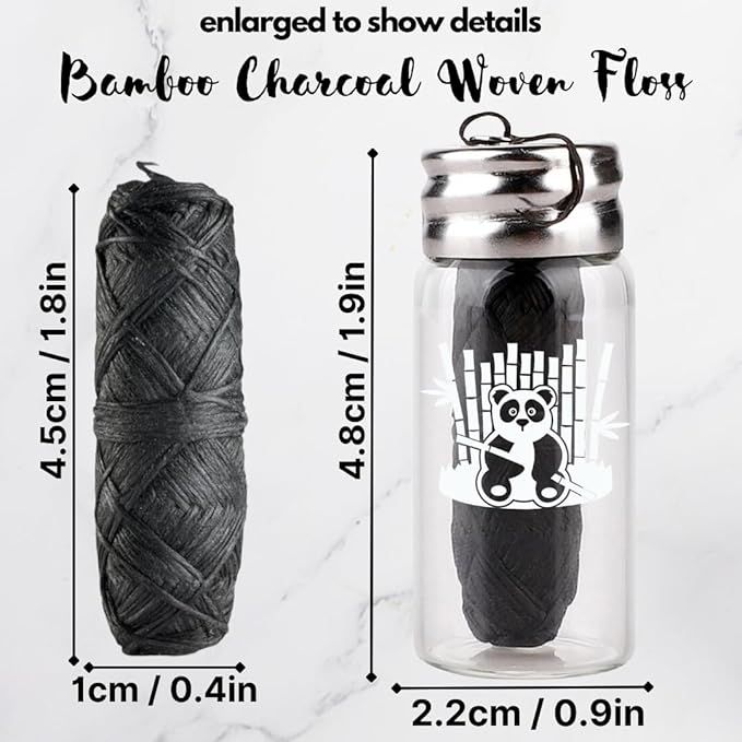 BOONBOO Dental Floss, Bamboo Charcoal Woven Threads, Refillable Glass Bottle, 3 Pieces, Mint